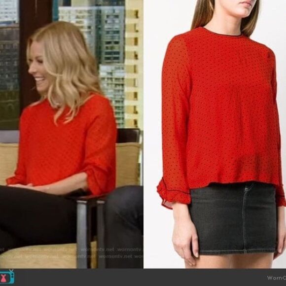 Ganni Pleated Georgette Polka Dot Plissé Blouse 38 - Picture 8 of 13